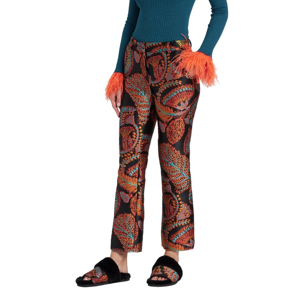 La DoubleJ Jacquard Sicomore 24/7 Ankle Cropped Pants Silk Blend Art to Wear XS